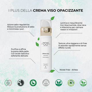 Crema viso opacizzante con acido salicilico e niacinamide - Per pelli miste e impure